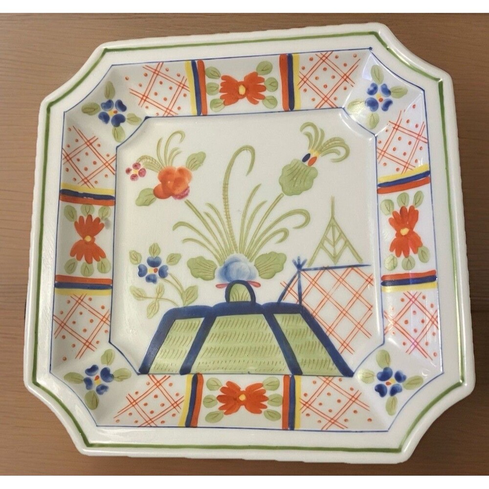Vintage Andrea By Sade Chinoiserie Tray Oriental Floral Dish k Japan 8726